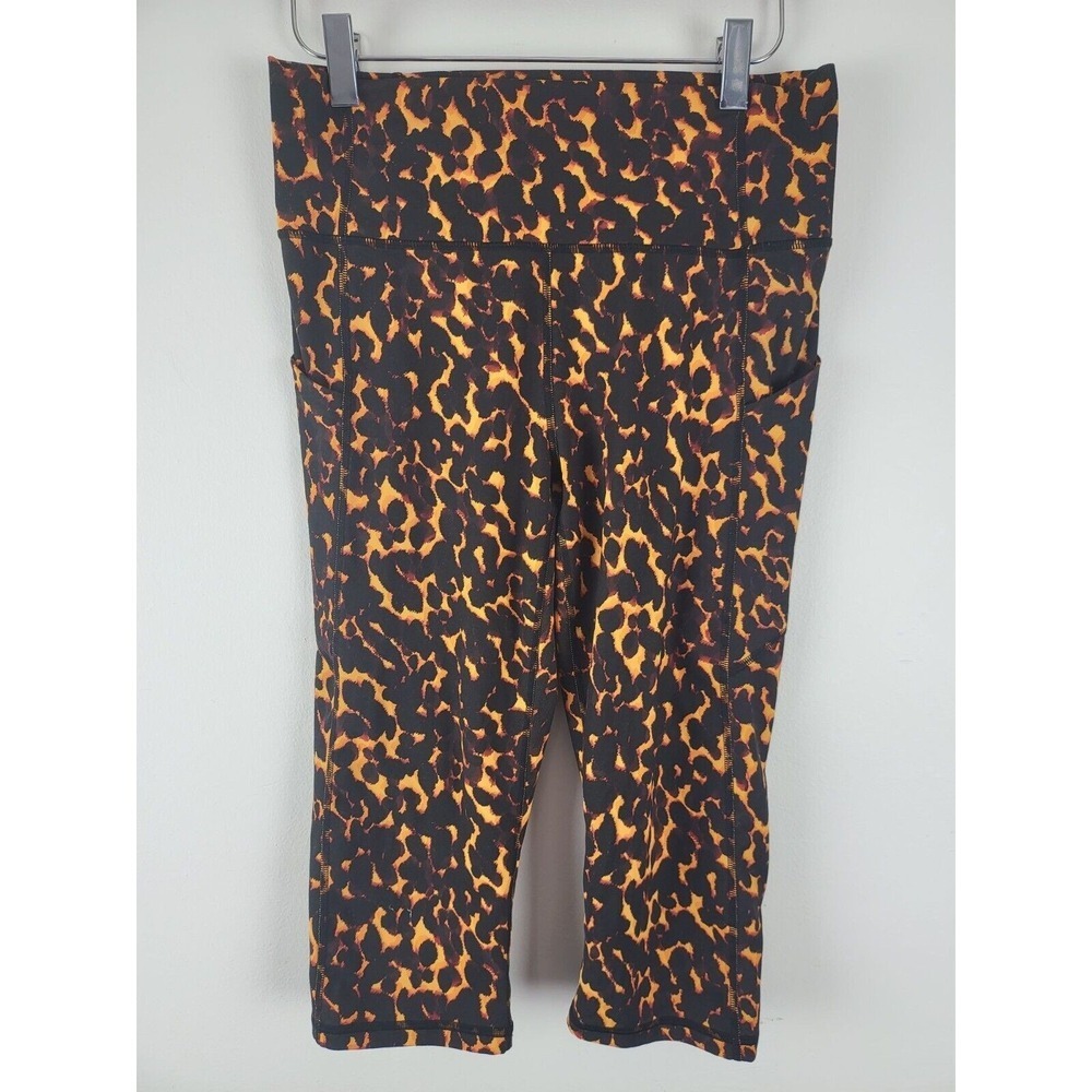 PureLux By Fabletics Legging‎ Capris Med Womens Black Orange Animal Print Skinny